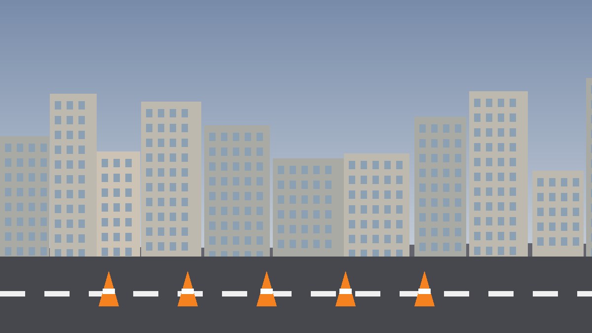 Rua em obras com cones de sinalização