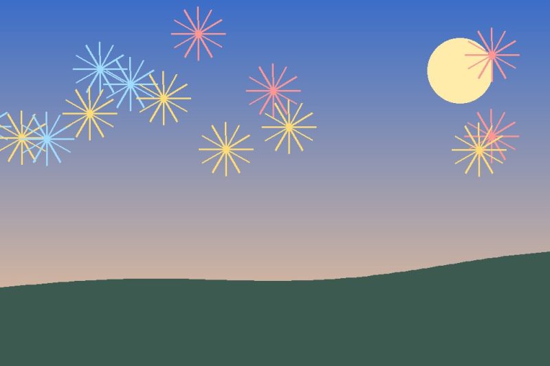 Fogos de artifício no céu ao entardecer