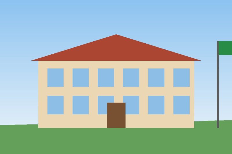 Prédio de escola com bandeira