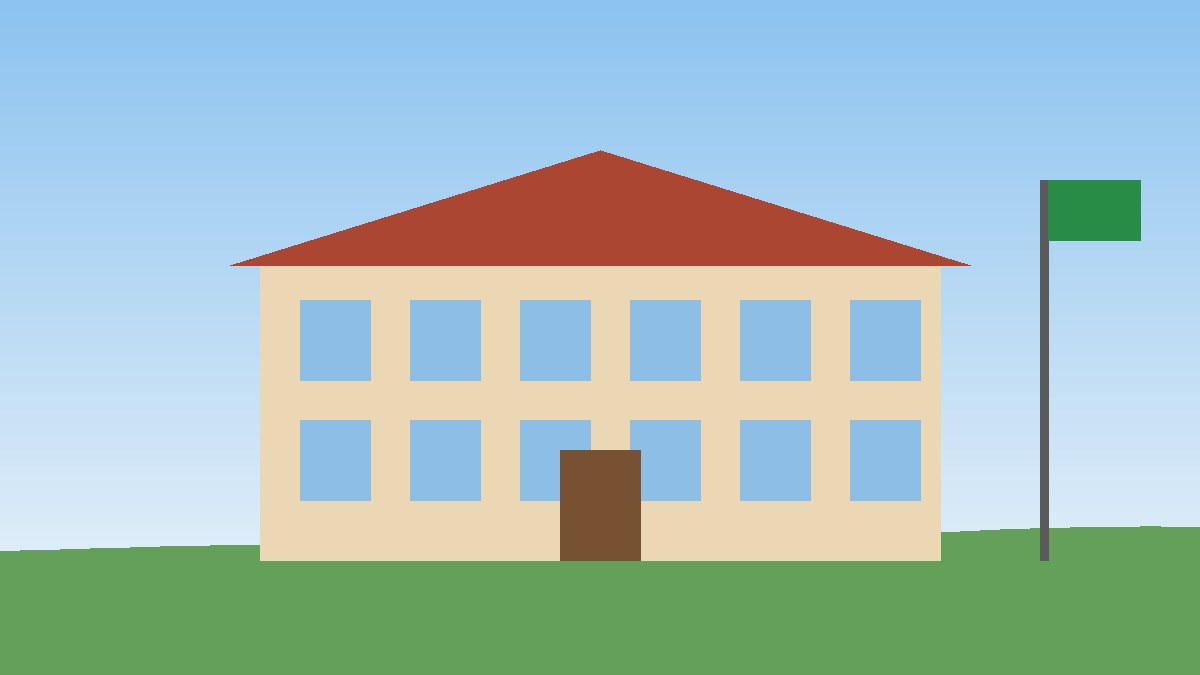 Prédio de escola com bandeira
